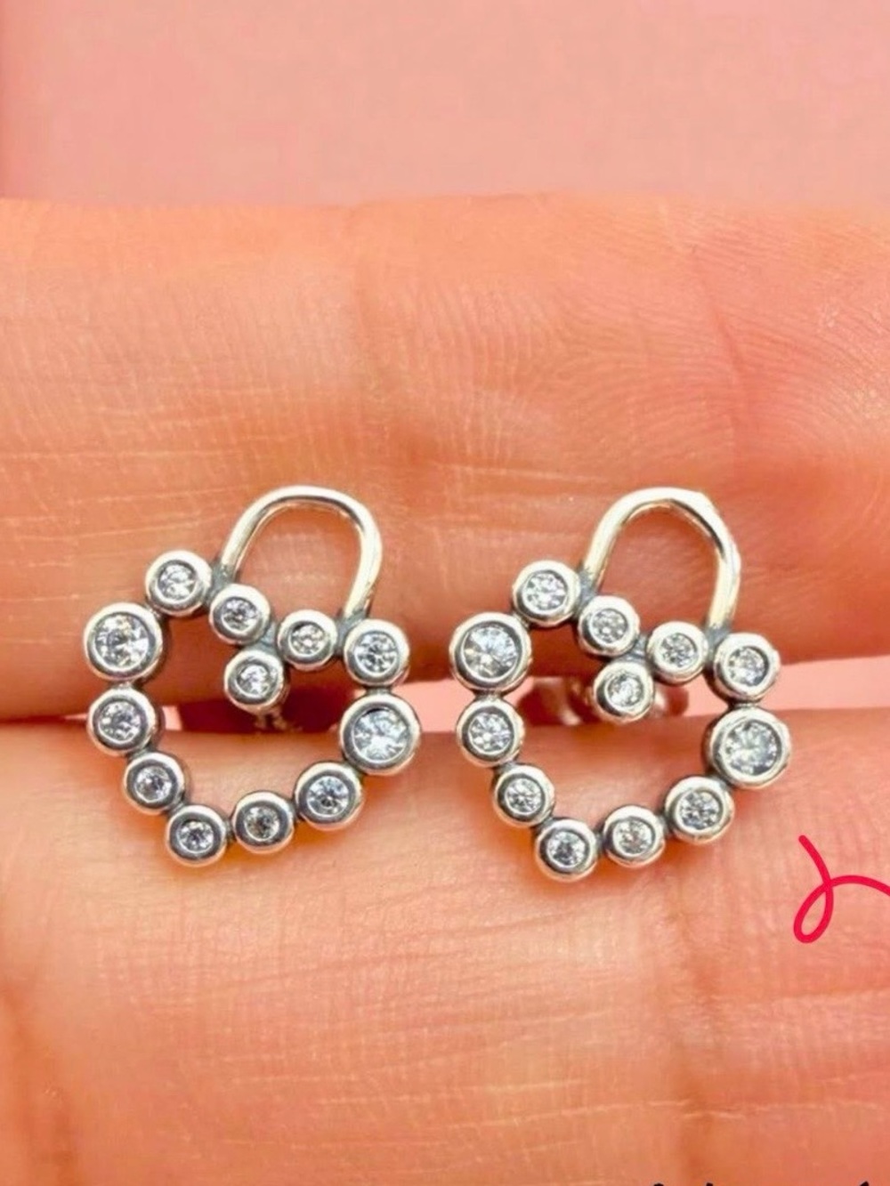 Sterling Silver Heart Hoop Earrings with Clear Cubic Zirconia